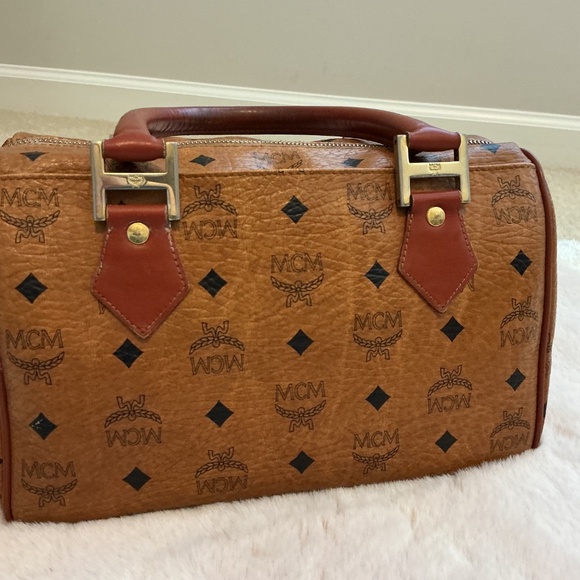 MCM Visetos Cognac Canvas Boston Bag - Picture 2 of 2